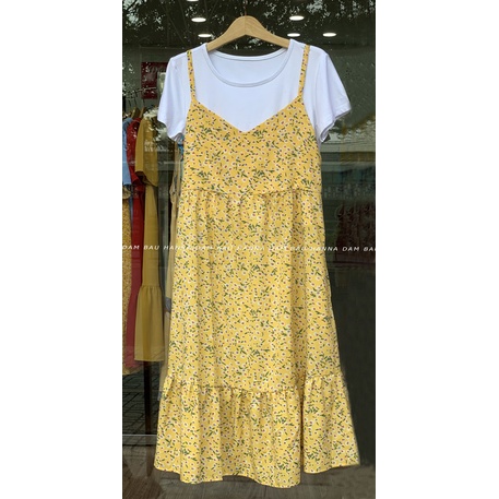 [SIZE 40-80KG] Đầm bầu yếm rời 2 dây dễ thương vải lụa mềm mát không nhăn có túi bên sườn dài qua gối có size 80kg