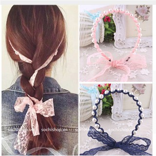 Băng đô ngọc trai kết hợp cột tóc
