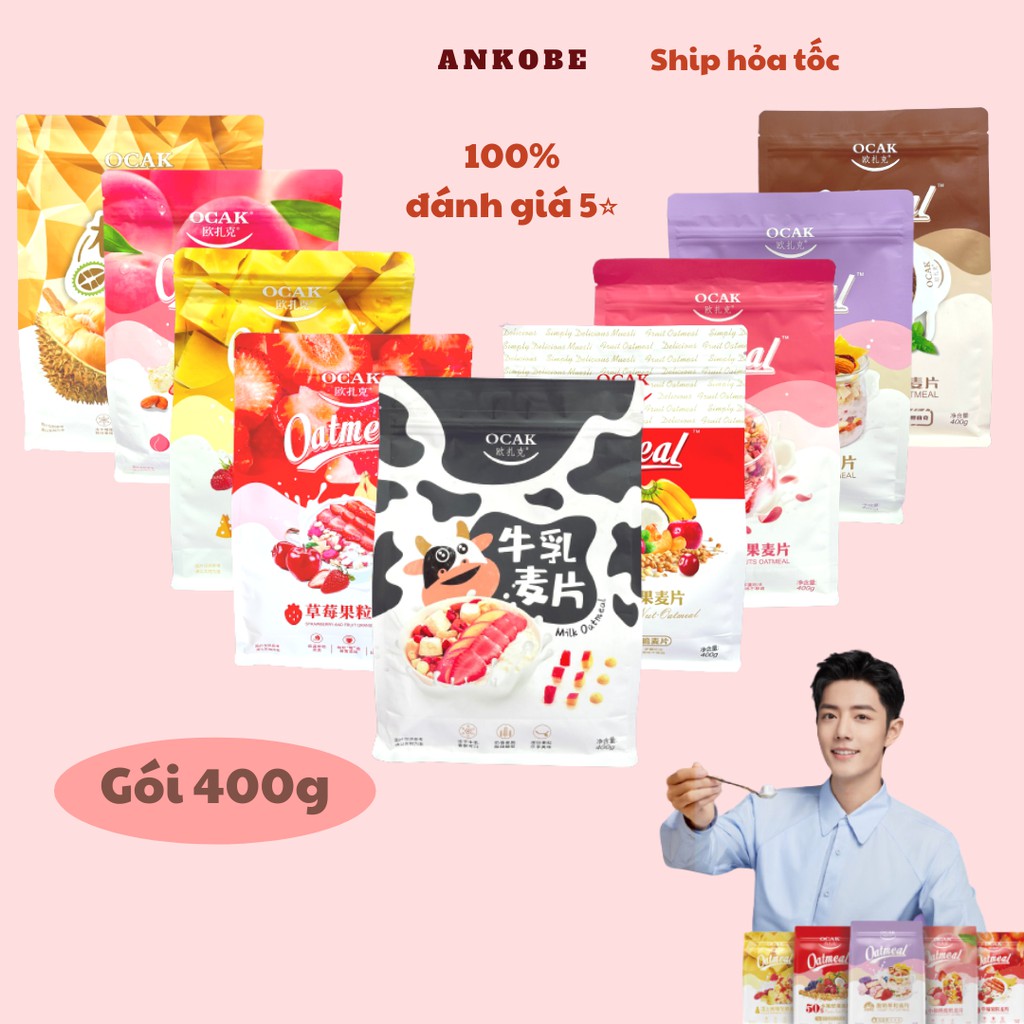 Ngũ cốc Ocak x Tiêu Chiến, Túi 400g ngũ cốc OCAK, ăn sáng, ăn vặt, hỗ trợ giảm cân, Ankobe ( có 9 vị để lựa chọn )