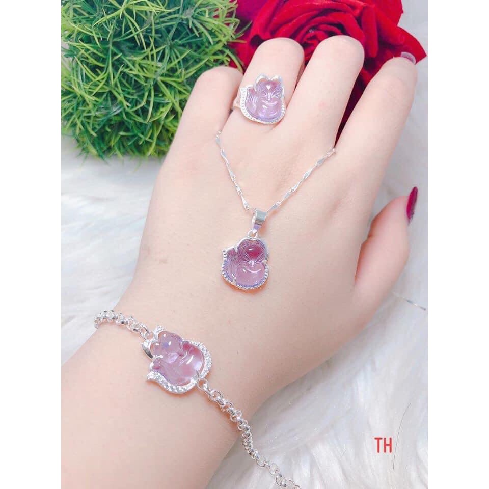 Bộ trang sức bạc hồ ly 3 món dây chuyền nhẫn lắc tay chất liệu bạc ta sáng đẹp