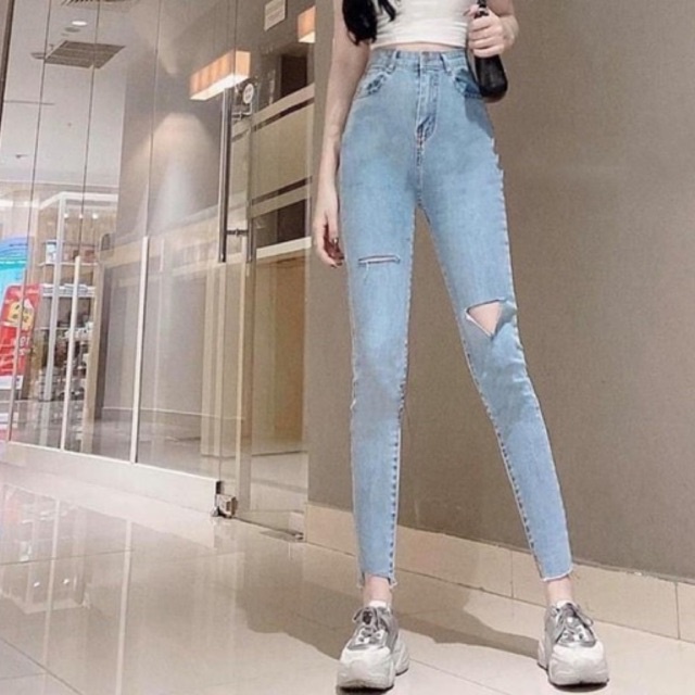 Bigsize(31-35)✈️FREESHIP Quần Jeans Nữ VNXk Rách Xẻ Gối và Đùi Body Ôm Dáng Lưng Cao Size Lớn Ms 2123 -TCshopjean