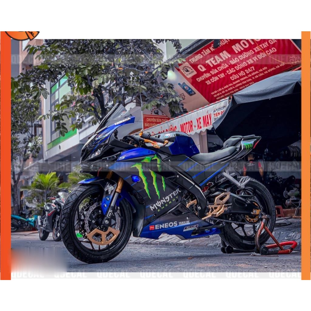 Tem Trùm R15v3 decal 3 lớp Monster Đen xanh  thiết kế theo yêu cầu