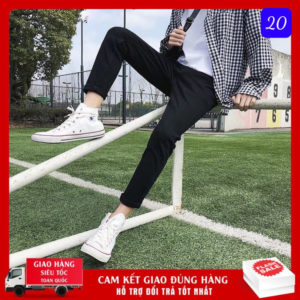 Quần jeans nam boy phố rách gối màu đen trơn chất bò cao cấp co dãn 4 chiều cực đẹp form dáng skinny ADo5 mới