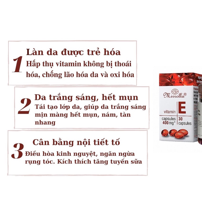 Vitamin E đỏ Nga 400mg, viên uống vitamin E đỏ dòng cao cấp hỗ trợ đẹp da ngăn ngừa lão hóa, lọ thủy tinh 400mg