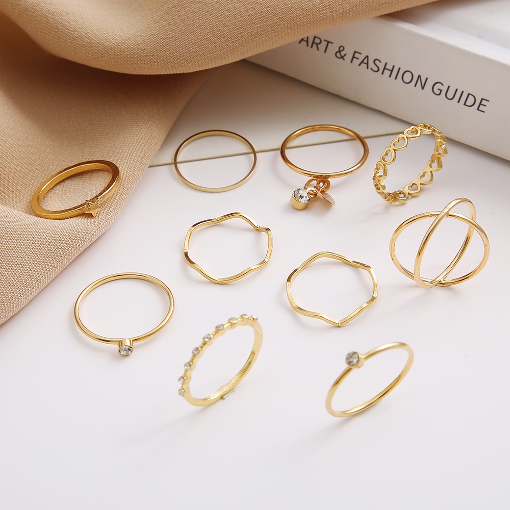 Set 10 Nhẫn Đeo Tay Kim Loại Retro Thời Trang Cho Nữ