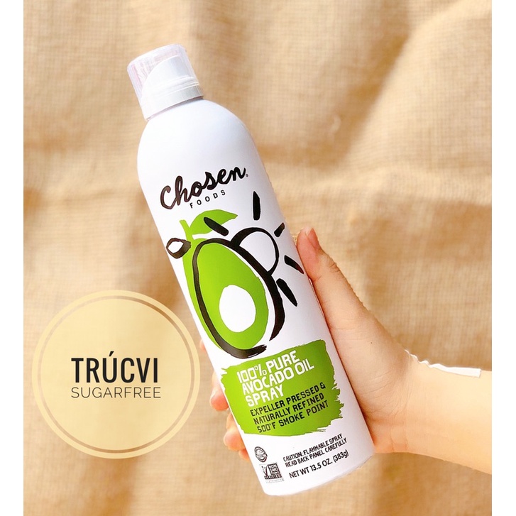 [13.5oz] Dầu ăn dạng xịt từ trái bơ( avocado oil spray) Chosen Foods (eat clean, keto, gymer) 0 calo