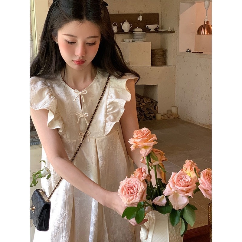 Đầm Búp Bê Tay Cánh Tiên Eo Cao Thời Trang Mùa Hè Mới Cho Nữ