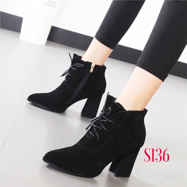 Boot nỉ nhung buộc dây cao 7 phân