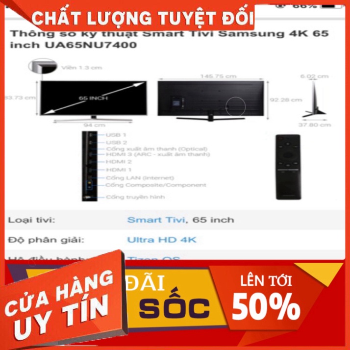 Giam hon 10tr-Tivi 65in Samsung NU7400- - New Seal