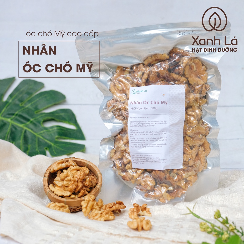 Nhân óc chó đỏ & óc chó vàng Chandler (Mỹ) SẠCH, không biến đổi gen, sấy nguyên vị Xanh Lá