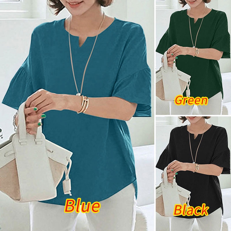Zanzea Áo Kiểu Tay Ngắn Cổ Tròn Dáng Rộng Phong Cách Hàn Quốc Dành Cho Nữ