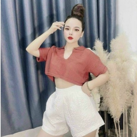 Áo croptop thun phôm rộng tay lỡ cổ V (A15)