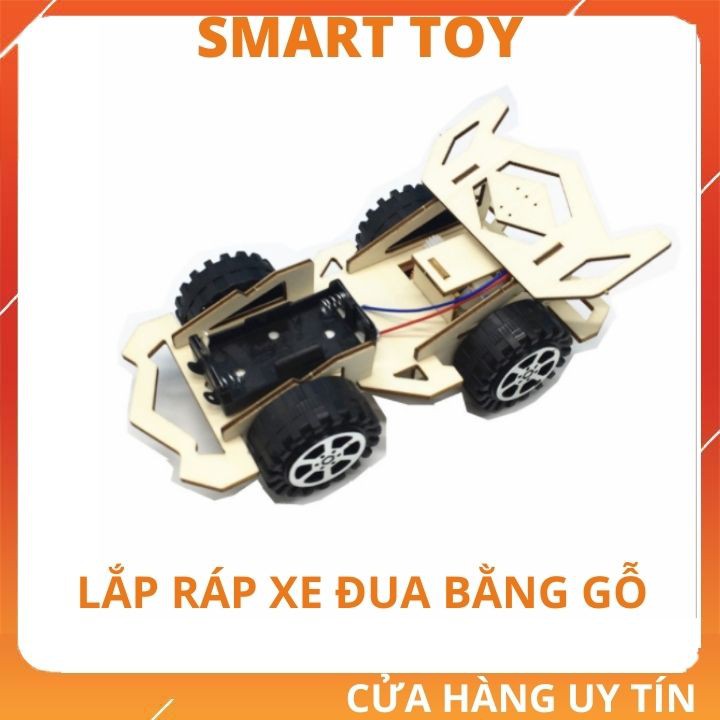 Đồ chơi ô tô trẻ em vận động lắp ráp xe đua chạy pin bằng gỗ cho bé trai bé gái phát triển kỹ năng khoa học sáng tạo