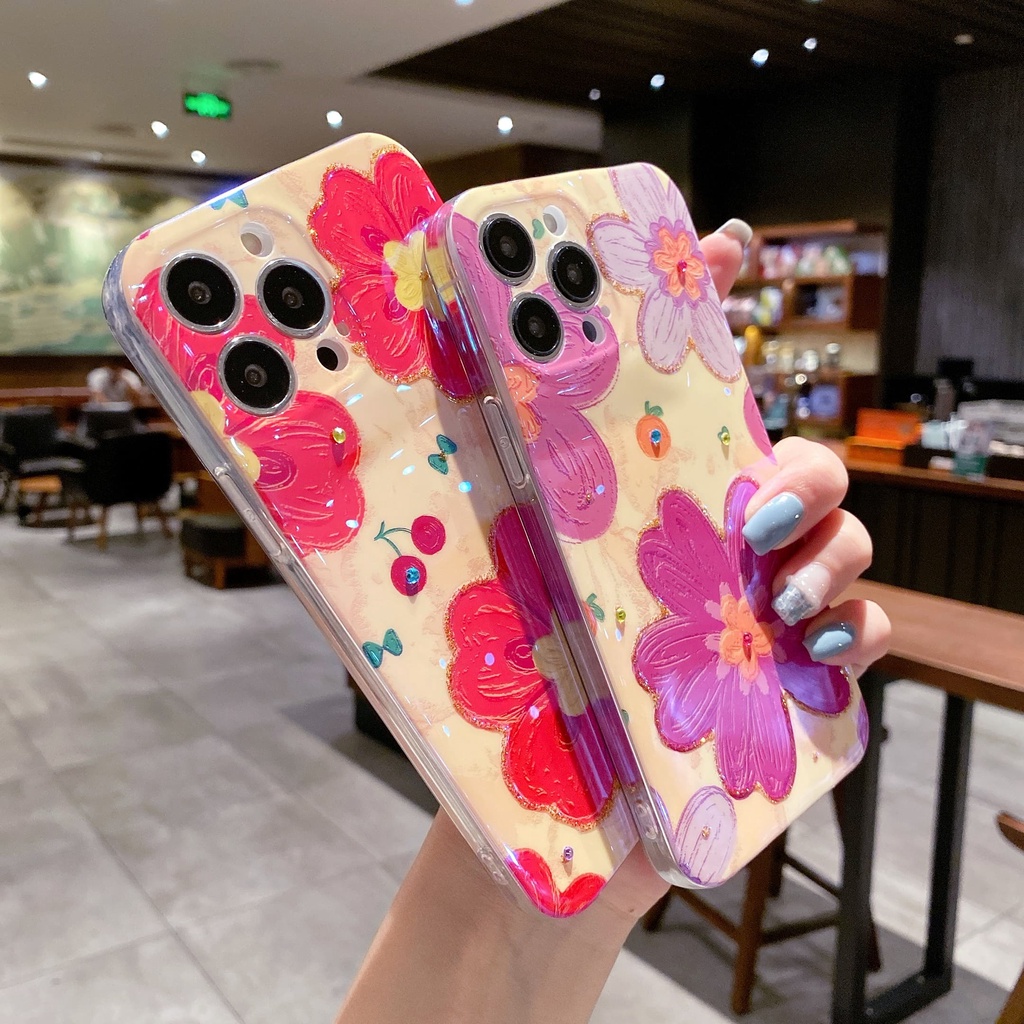 Ốp Điện Thoại Họa Tiết Hoa Tím / Đỏ Thời Trang Chống Sốc Cho iPhone 14 / 13 / 12 / 11 / X / 8P / 7