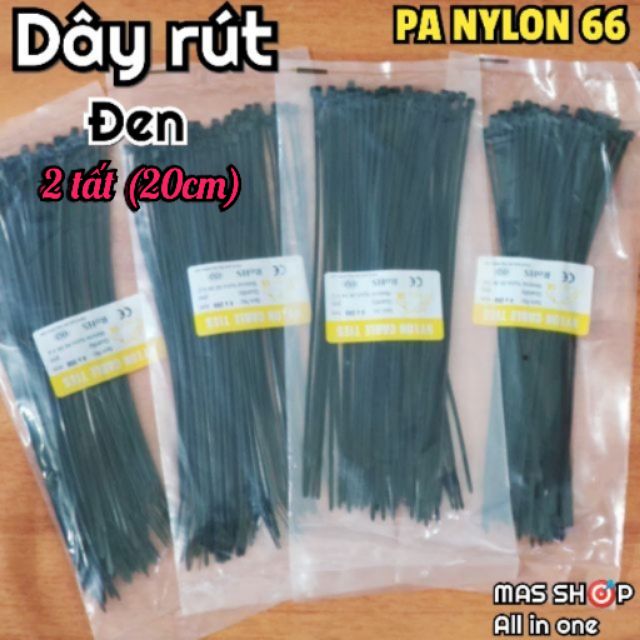 Dây rút đen 20cm / nhựa polime dẻo dai, bền bỉ chịu lực và chịu nhiệt