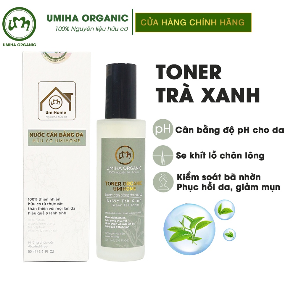 Nước cân bằng da Trà Xanh hữu cơ UMIHOME 50/100ml kiểm soát bã nhờn, phục hồi da, cân bằng độ pH cho da hiệu quả