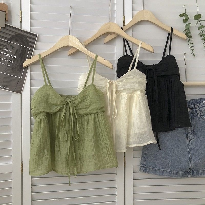 Áo Hai Dây Phối Lưới Thắt Nơ Phong Cách Phương Tây Thời Trang Cho Nữ