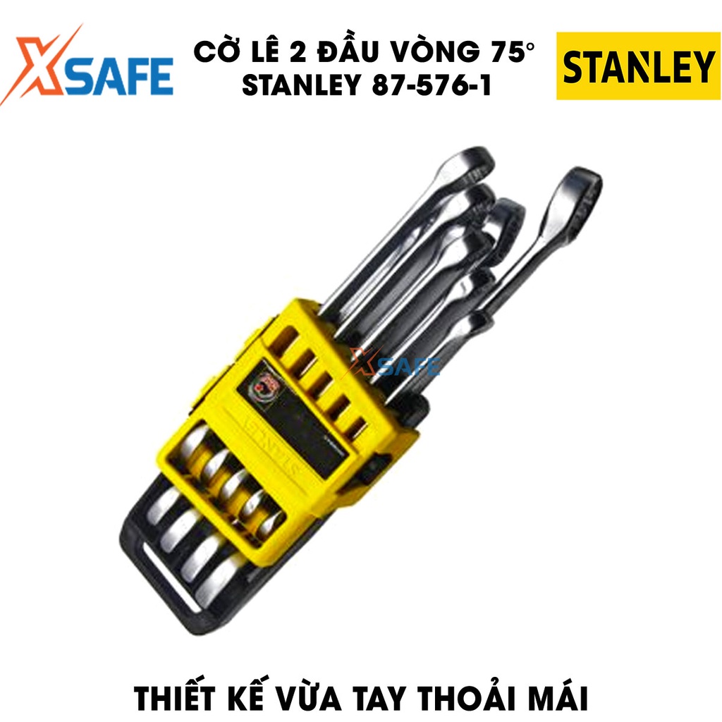 Cờ lê 2 đầu vòng 75 độ hệ MÉT STANLEY 87-576-1 thép CR-V cao cấp Bộ 8 cờ lê Stanley đầy đủ size, vừa tay, kèm túi đựng