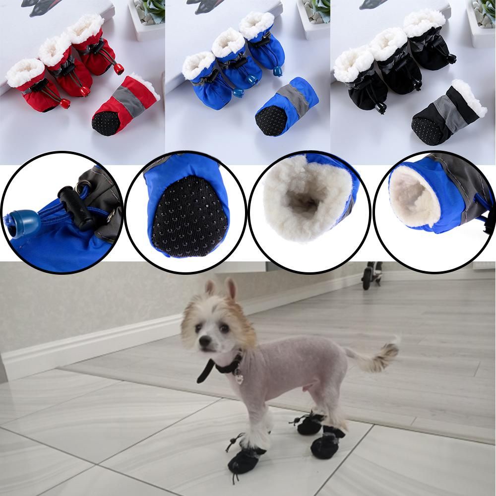 Set 4 Giày Boot Chống Thấm Nước Chống Trượt Giữ Ấm Mùa Đông Cho Thú Cưng
