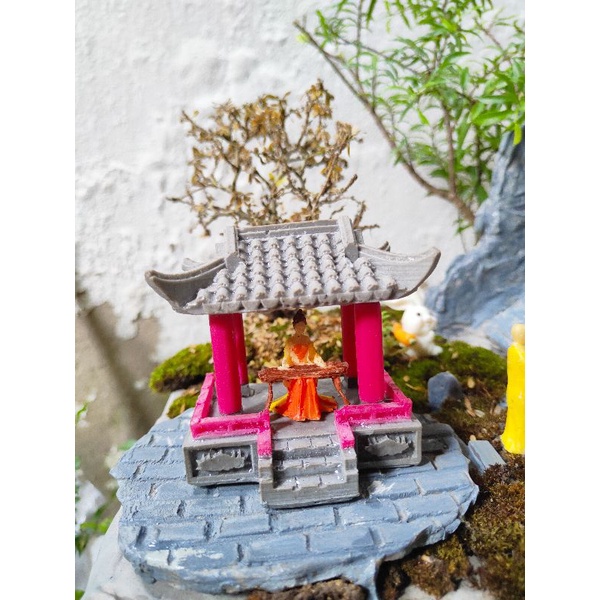 Bonsai Lầu nghinh phong 4 góc 2 mái tiểu cảnh phật giáo