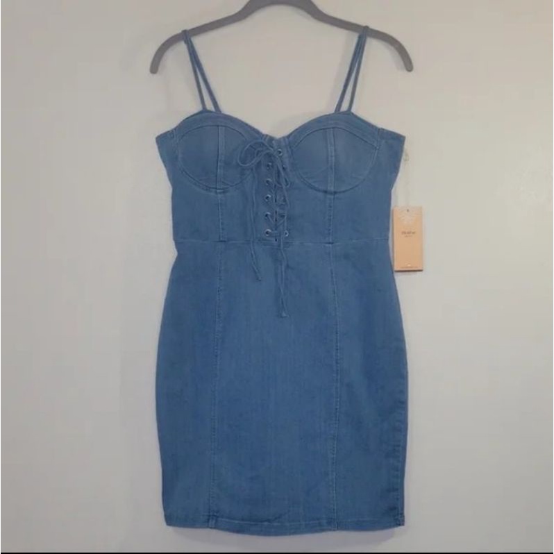 Đầm body 2s denim laceup đan dây VNXK bodycon jean mini dress hai dây nâng ngực buster sexy xuất khẩu dư xịn