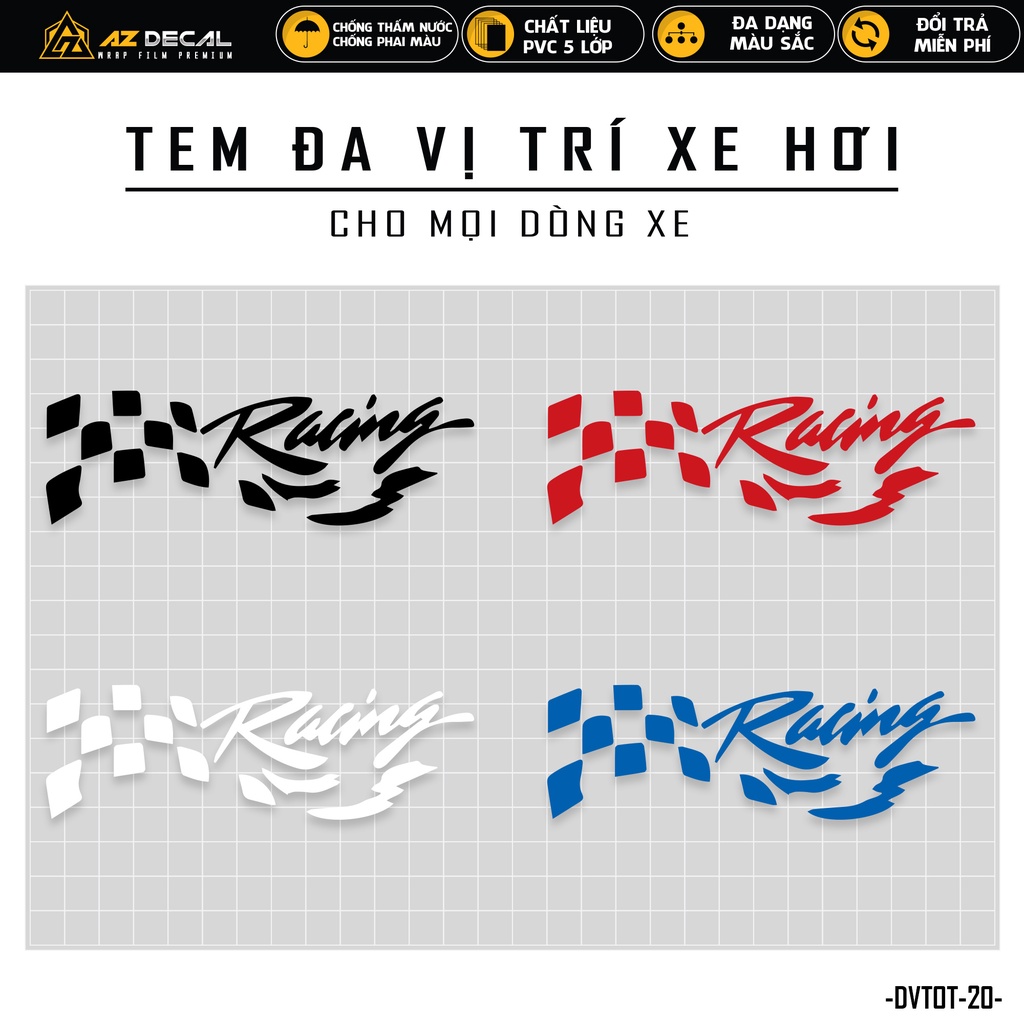 Tem Dán Xe Ô Tô Thiết Kế Racing | DVTOT-20 | Decal Team Sticker Dán Sườn Kính Lái Cản Sau Capo Chống Nước