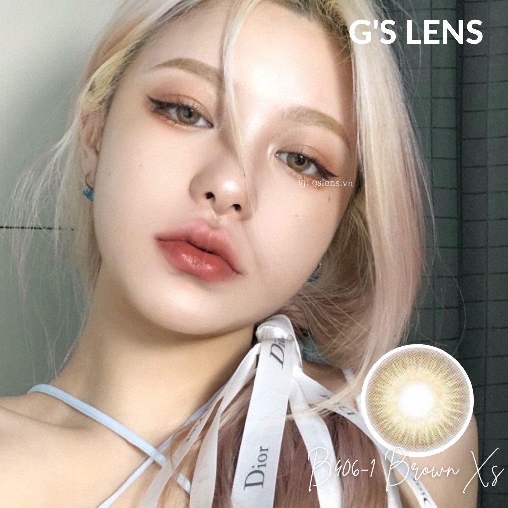 Kính Áp Tròng Lens Nâu Tây Sáng Vân Sóng Size XS 14mm Có 0 Đến 6 Độ B406 Brown Xs