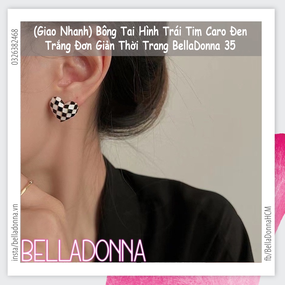 (Giao Nhanh) Bông Tai Hình Trái Tim Caro Đen Trắng Đơn Giản Thời Trang BellaDonna 35