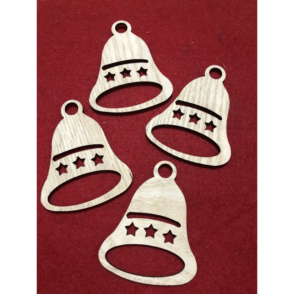 Phụ Kiện Trang Trí Noel, Giáng Sinh, Năm Mới Bộ 6 Hình Qủa Chuông Gỗ Xâu Dây Treo Sẵn