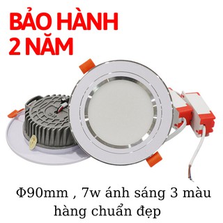 Đèn âm LED  trần  đế đúc 7w, 3 chế độ SÁNG , đèn downlight phi 90 viền vàng/bạc zincomax