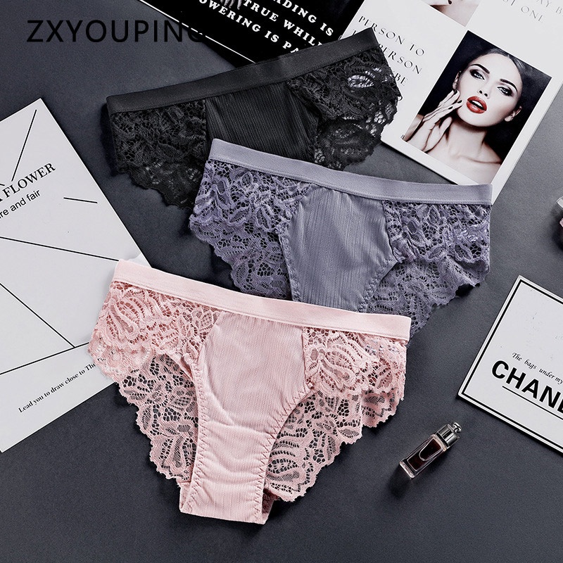 AOFEIQIKE Quần lót lưng thấp phối ren trong suốt quyến rũ cho nữ