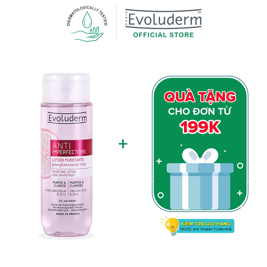 Nước Lotion cân bằng cho da giúp ngăn ngừa khuyết điểm chiết xuất bưởi hồng cho da nhờn và da mụn Evoluderm 200ml