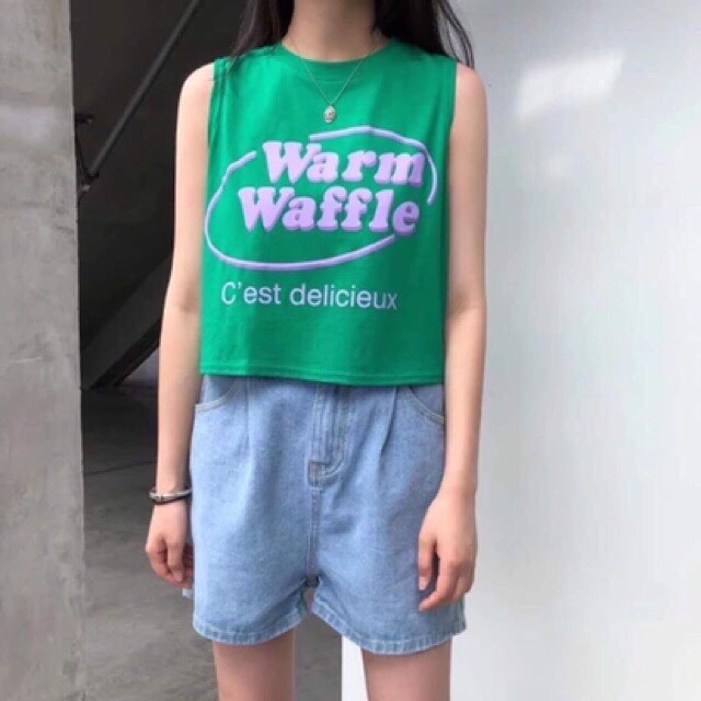 áo ba lỗ croptop in chữ WARM WAFFLE cá tính 129