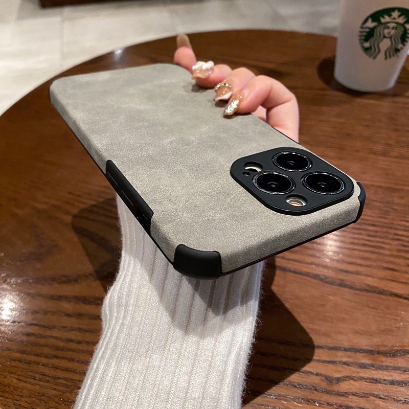 Ốp Điện Thoại Da Mềm Chống Sốc Phối Lông Cho iPhone 14 13 12 11 Pro Max Xs XR X Xs Max 8 7 6 6S Plus + SE 2020 Sự Bảo Vệ