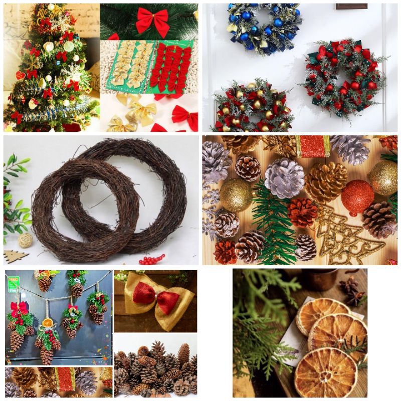 GIÁ LÒ: COMBO Nơ, trái mọng đỏ, trái thông, vòng tổ chim, nguyên liệu trang trí Noel, Giáng Sinh