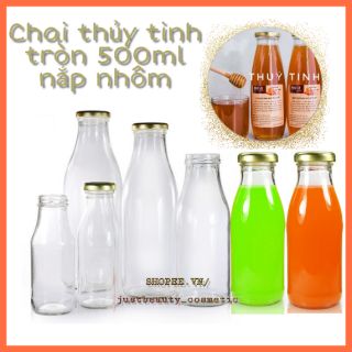 Chai thủy tinh tròn 200ml 250ml 300ml 500ml 100ml đựng mật ong, nước detox, sữa chua ct