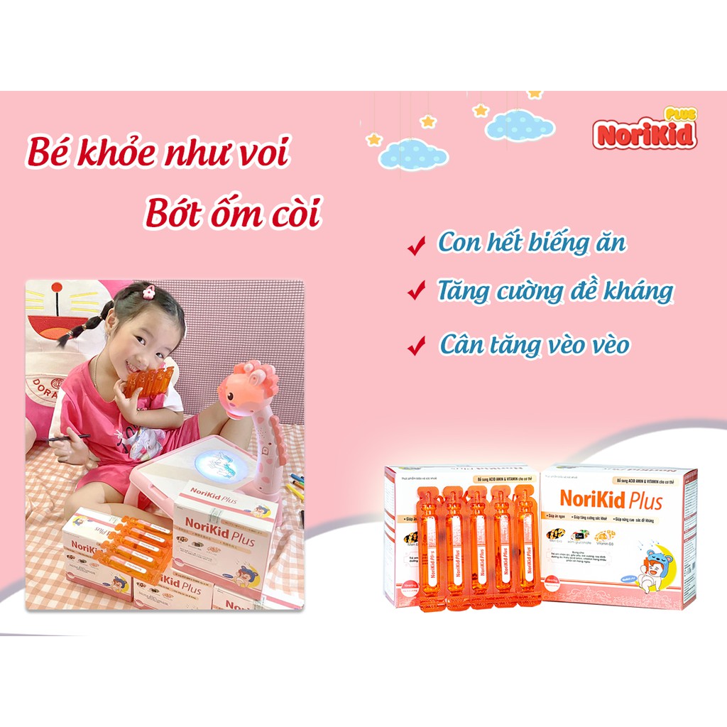 Siro Norikid Plus Hộp 20 ống - Giúp bé ăn ngon, tăng cường hấp thu và miễn dịch, ngăn ngừa táo bón