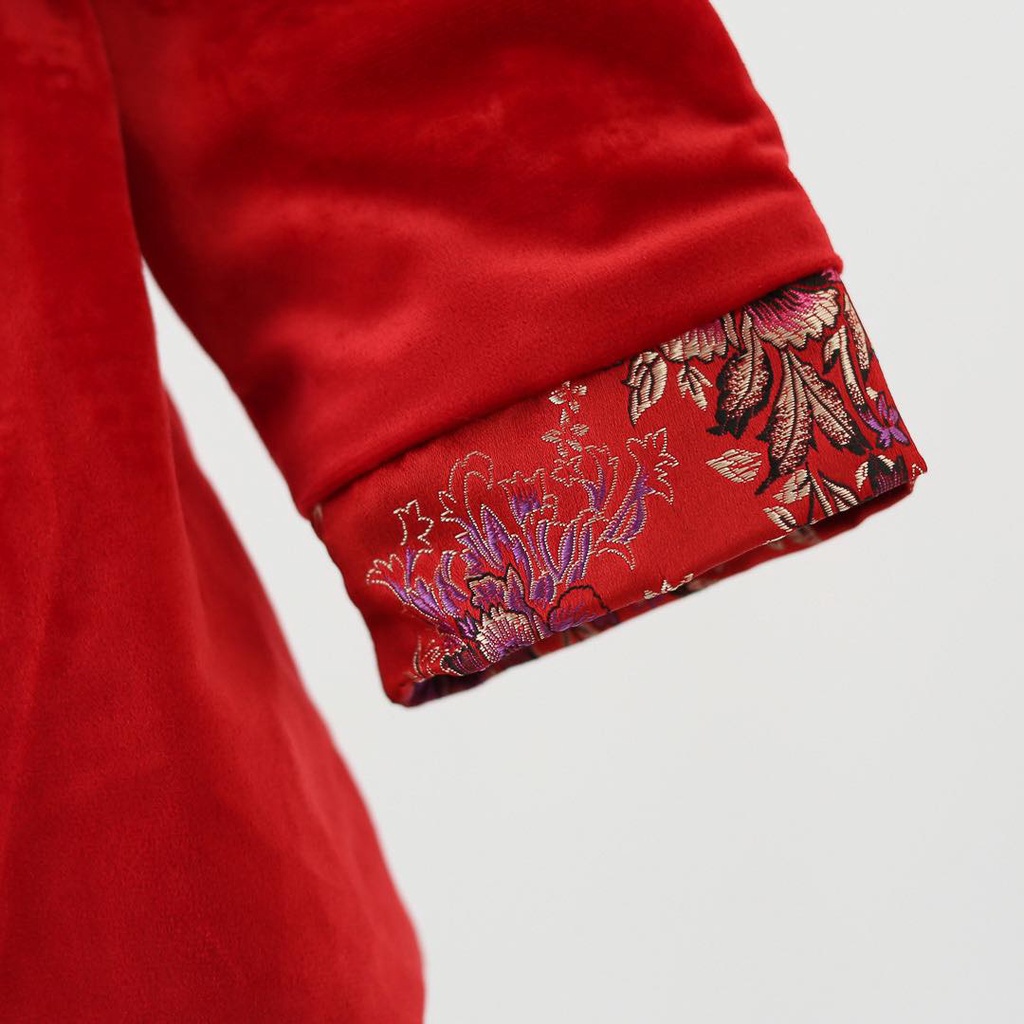 Váy nhung đỏ cho bé gái kèm khăn choàng cổ (msDQ158)