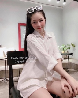 Set sơ mi tay dài + quần short trắng