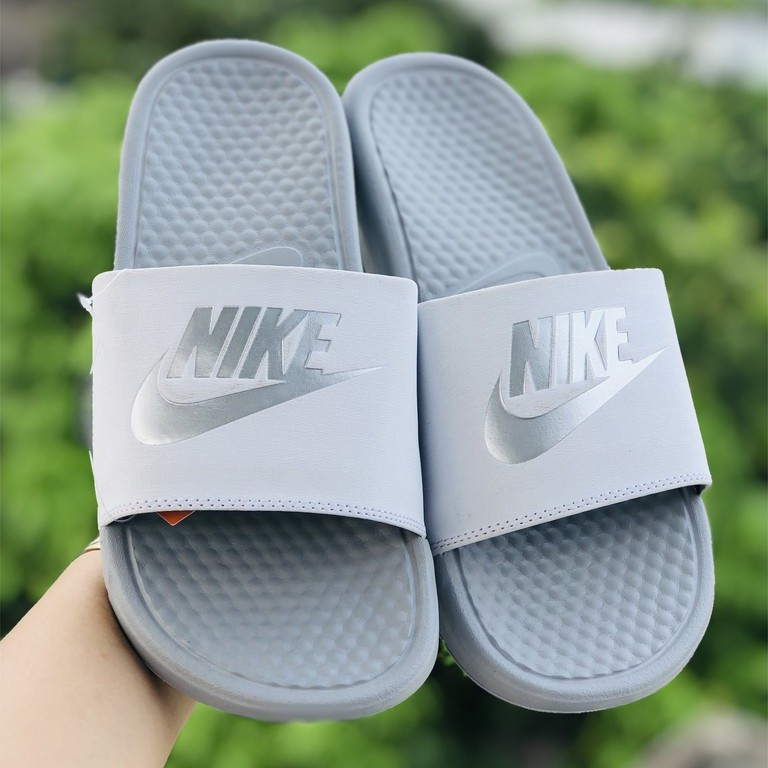 Dép quai ngang benassi N-K ♥️FREESHIP + hộp♥️ nam nữ màu xám trắng