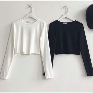 Áo Croptop Tay Dài YIN Basic Unisex (Đen/Trắng)