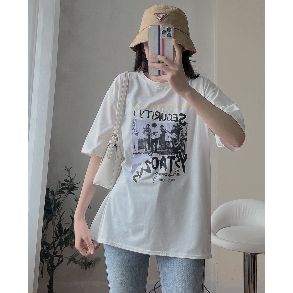 Áo Thun Nữ Security Form Rộng PEONYB [FREESHIP]  Phông ngắn tay lỡ in chữ phong cách vintage 3158 cá tính Ulzzang