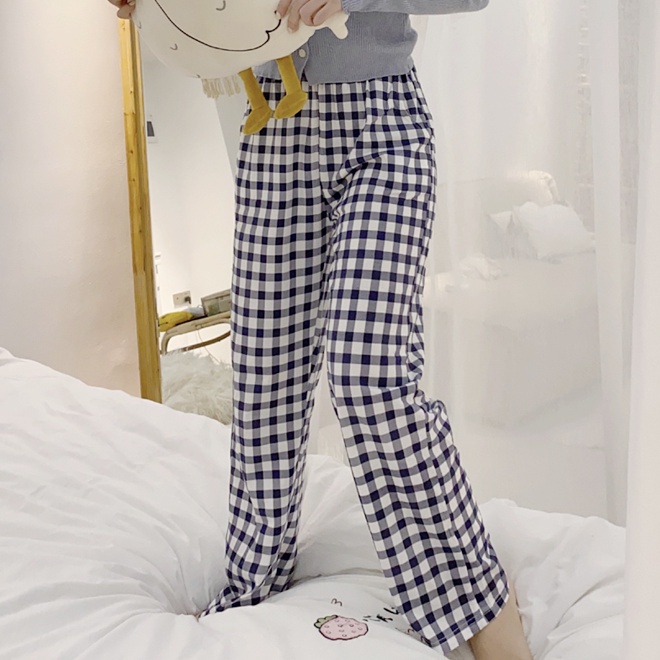 Quần Ngủ Cotton Dáng Rộng Họa Tiết Sọc Caro Phong Cách Hàn Quốc Thời Trang Cho Nữ | BigBuy360 - bigbuy360.vn