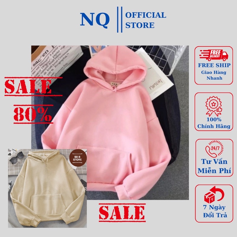 áo khoác hoodie nỉ dày bông mũ 2 lớp có túi from rộng tay bồng Màu Hồng Be . áo đẹp giá xưởng