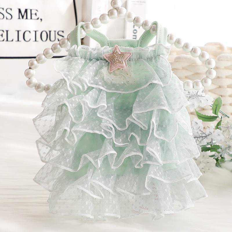 Váy hai dây voan bi tầng đính ngôi sao CAMQUYTSTORE cho chó mèo