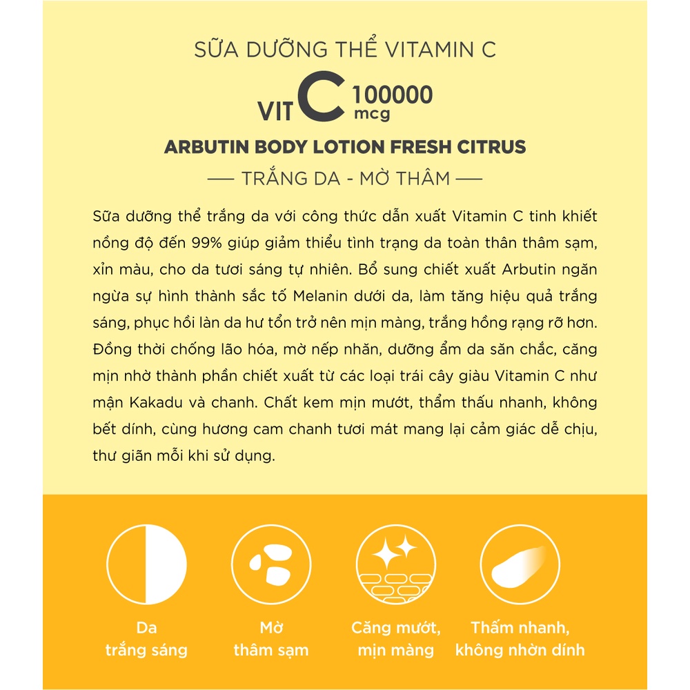 Sữa dưỡng thể trắng da CATHY DOLL Whitamin Vitamin C Arbutin Body Lotion