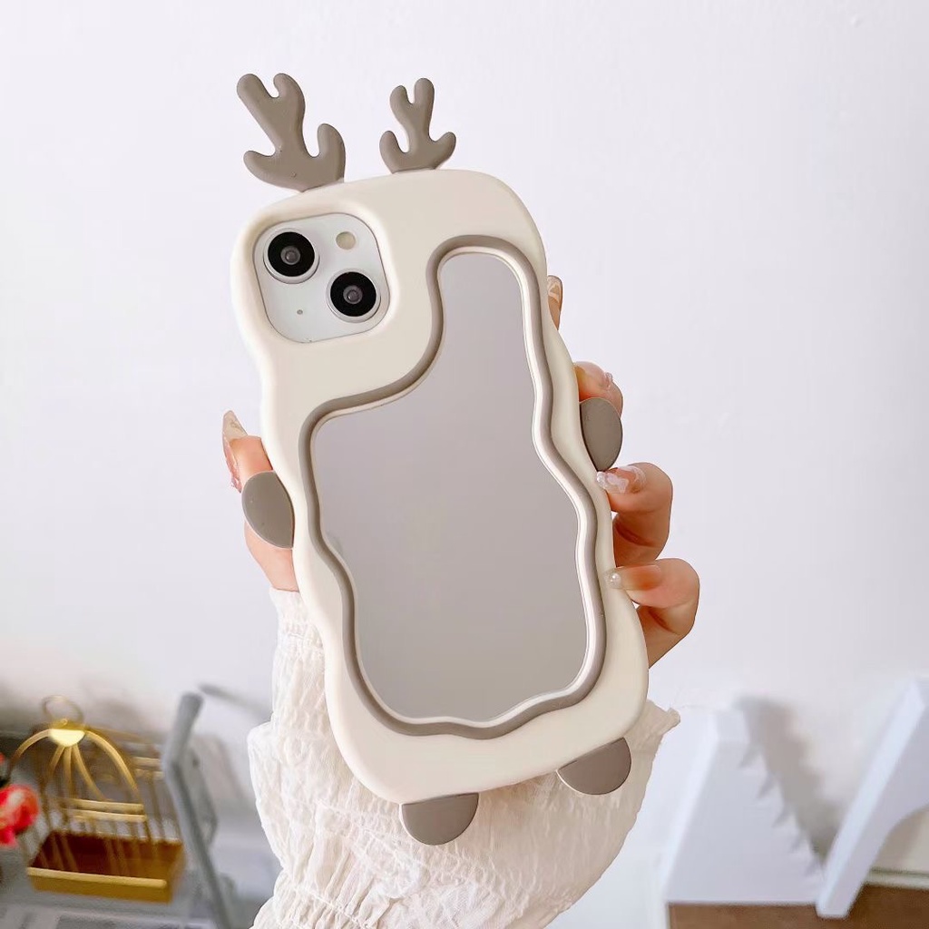 Ốp Điện Thoại silicone Mềm Mặt Gương Họa Tiết Hươu Cho Iphone 14proamx 12 pro max 11 pro max 13proamx plus