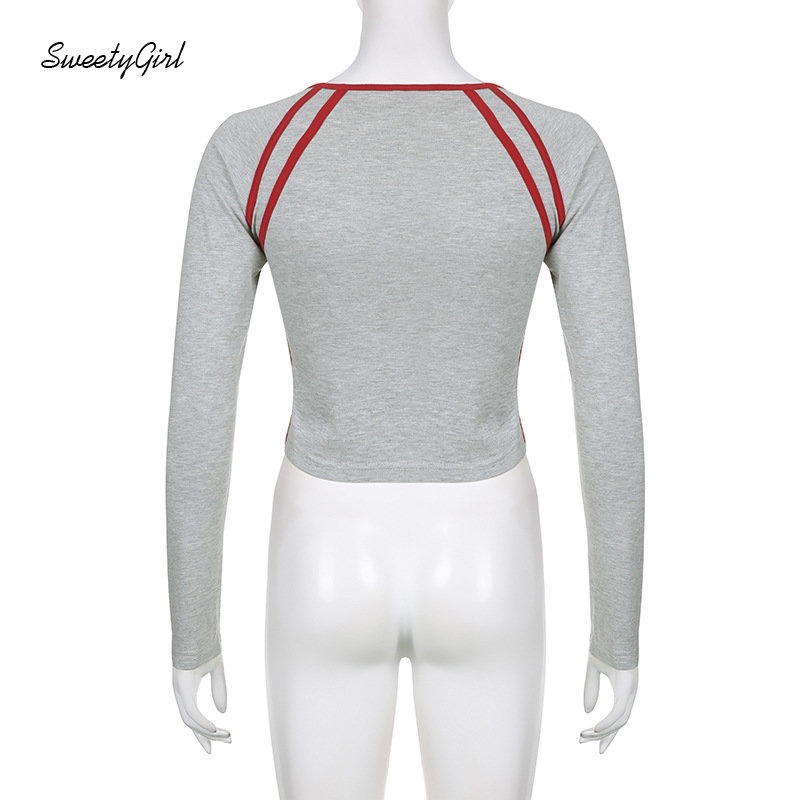 Áo Thun Tay Dài Cổ Tròn In Chữ Số Phối Màu Tương Phản Thời Trang 2022 Cho Nữ