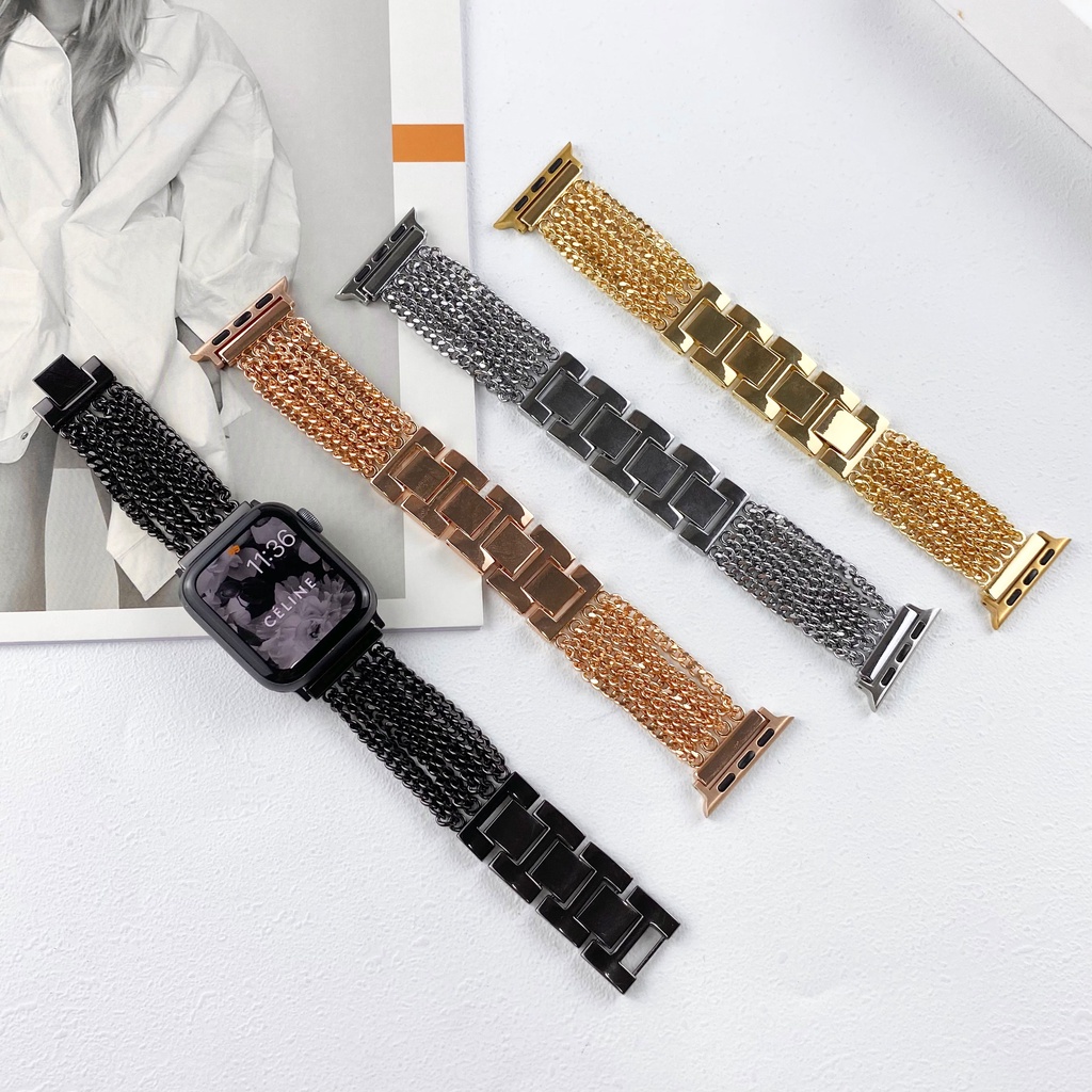 Dây Đồng Hồ Bằng Thép Không Gỉ Sang Trọng 44 40mm Cho apple watch series 7 41mm 45mm 44 40mm iwatch 6 5 4 3 band 38mm 42mm