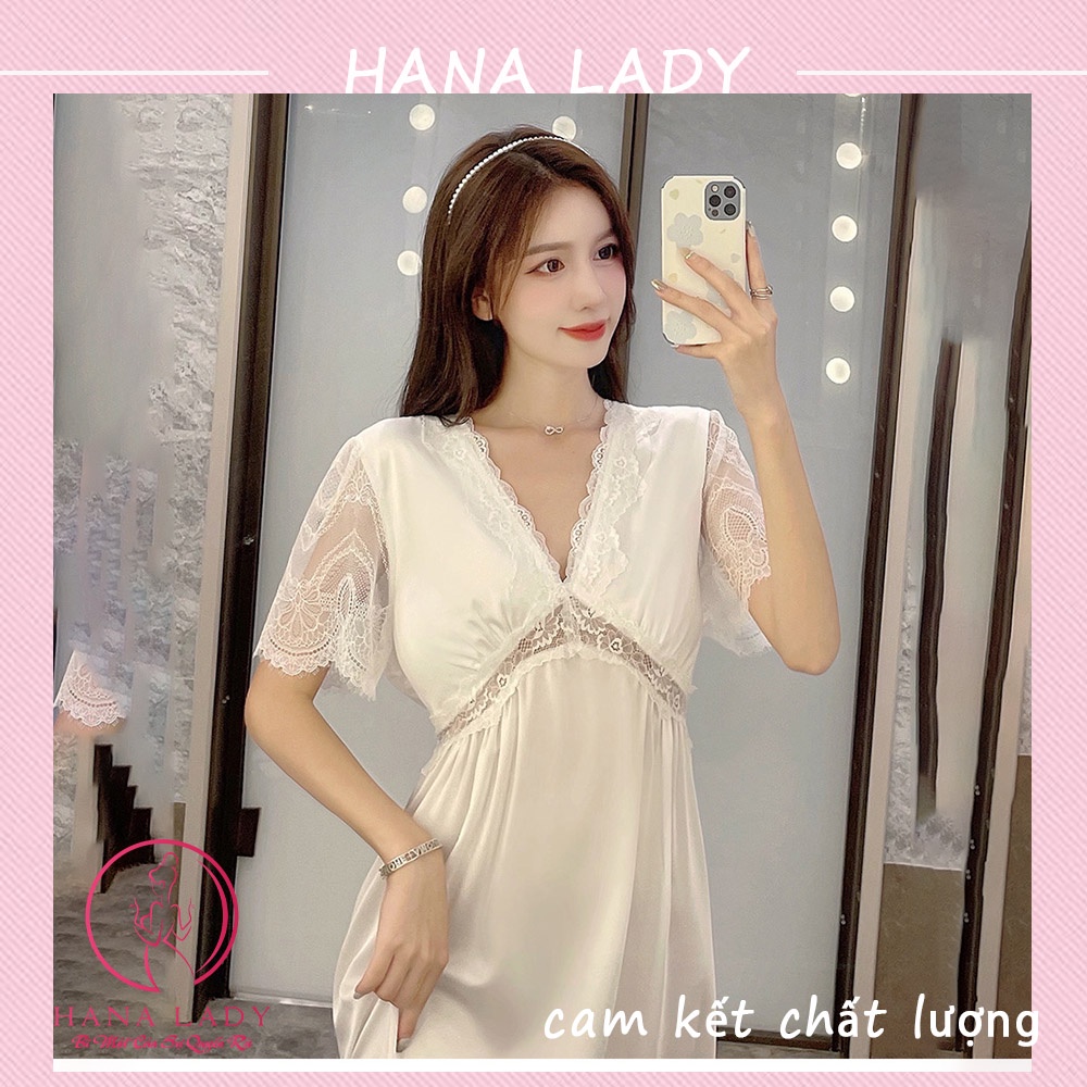 Váy ngủ lụa siêu sang - Đầm Ngủ mặc nhà phối ren cao cấp Hana Lady VN452